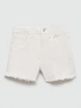 Mango Kids' Clara Embroidered Frayed Hem Denim Shorts, White