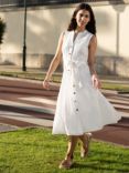 Yumi Flower Broderie Anglaise Midi Cotton Dress, White