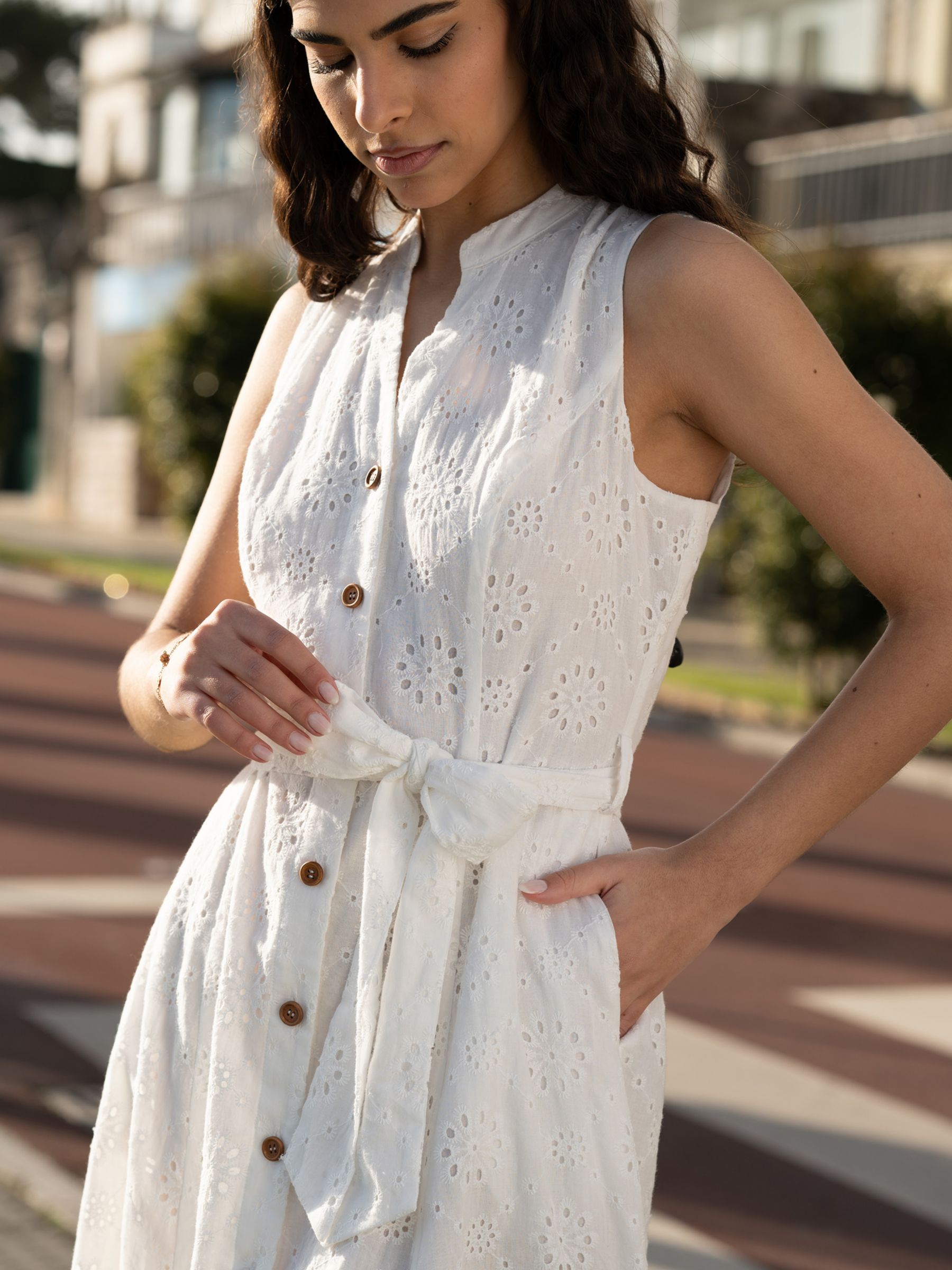 Buy Yumi Flower Broderie Anglaise Midi Cotton Dress, White Online at johnlewis.com
