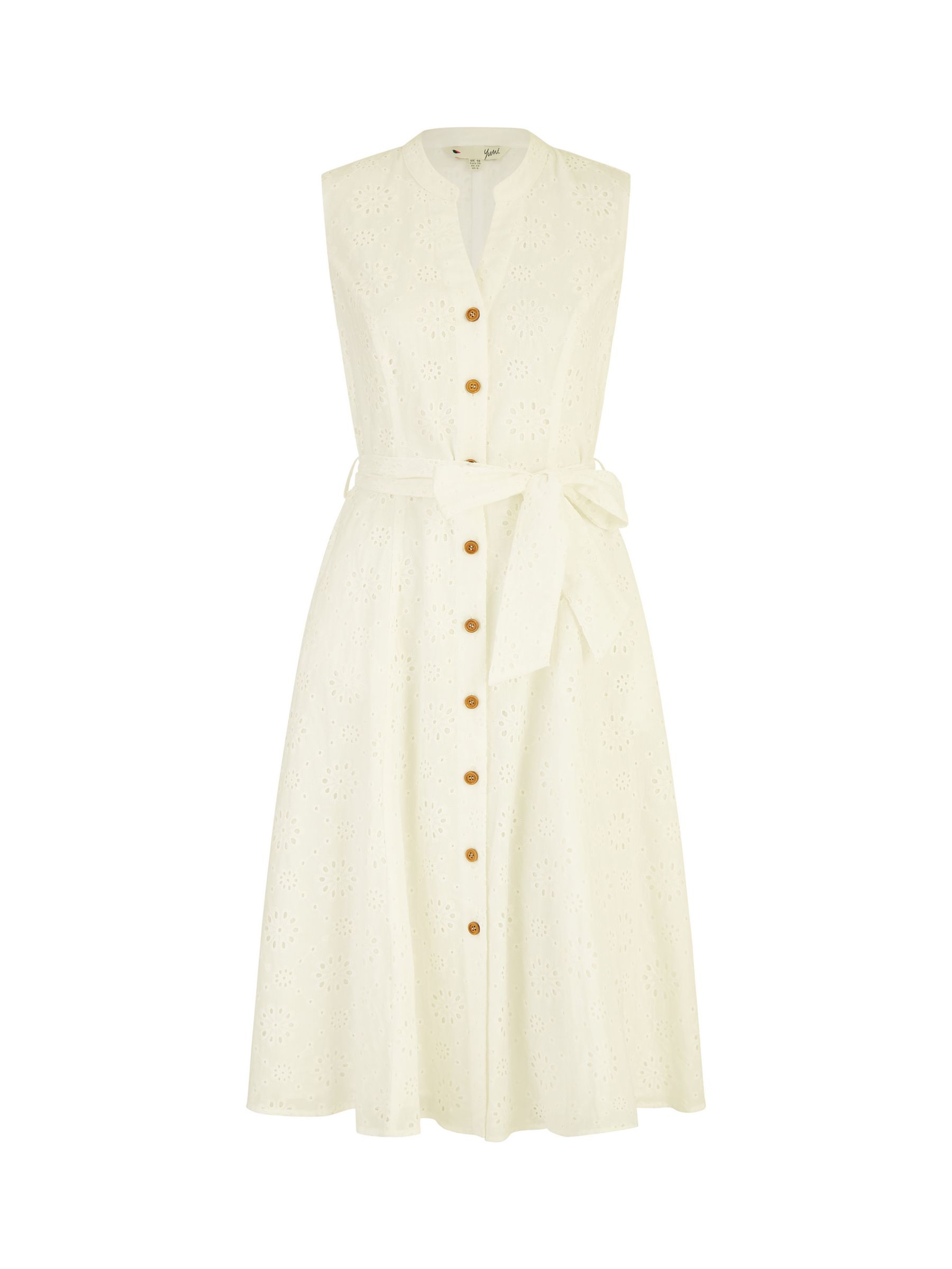 Yumi Flower Broderie Anglaise Midi Cotton Dress, White, 8