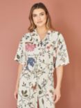 Yumi Bird and Floral Print Tie Front Shirt, White/Multi