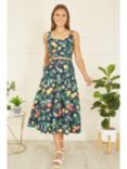 Yumi Organic Cotton Citrus Print Midi Skirt, Navy/Multi