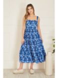 Yumi Cotton Floral Print Midi Sundress, Blue/Multi