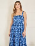 Yumi Organic Cotton Floral Print Midi Sundress, Blue/Multi