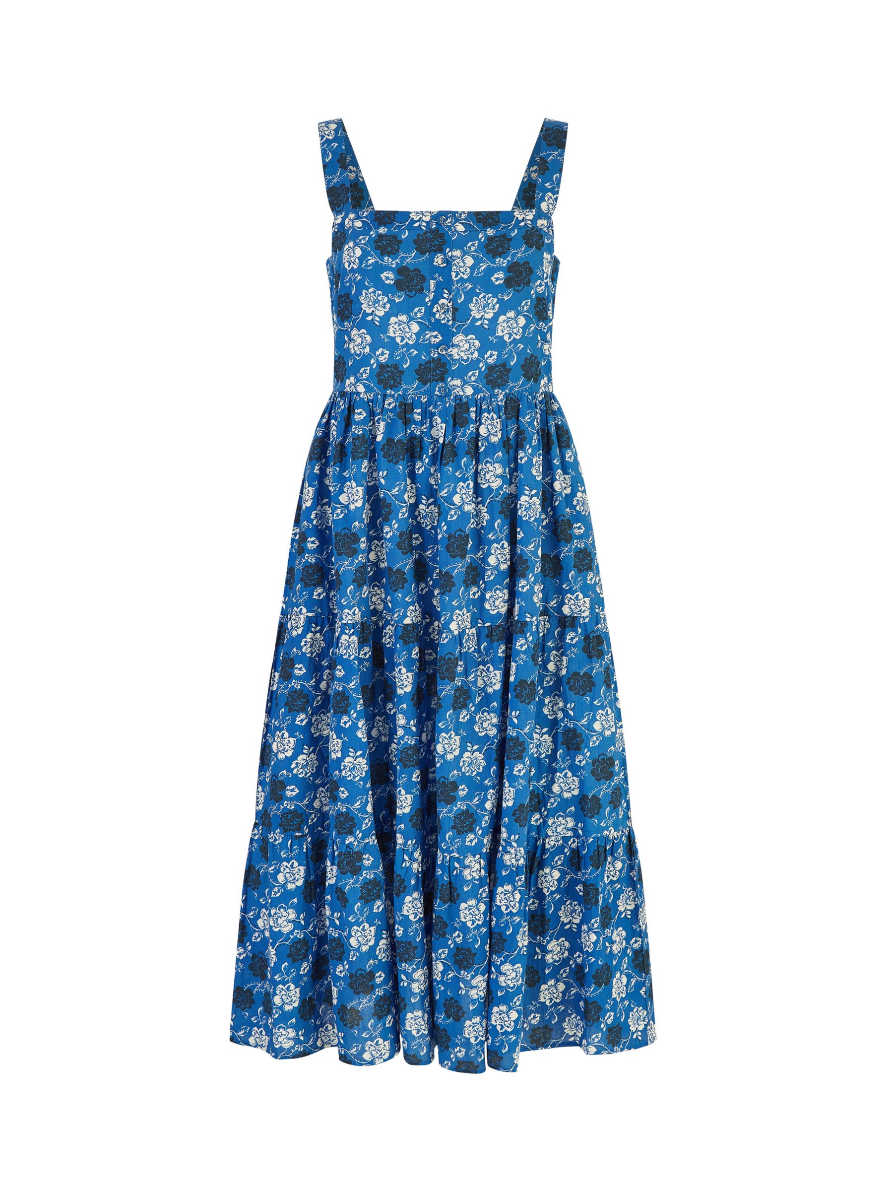 Yumi Organic Cotton Floral Print Midi Sundress, Blue/Multi, 8