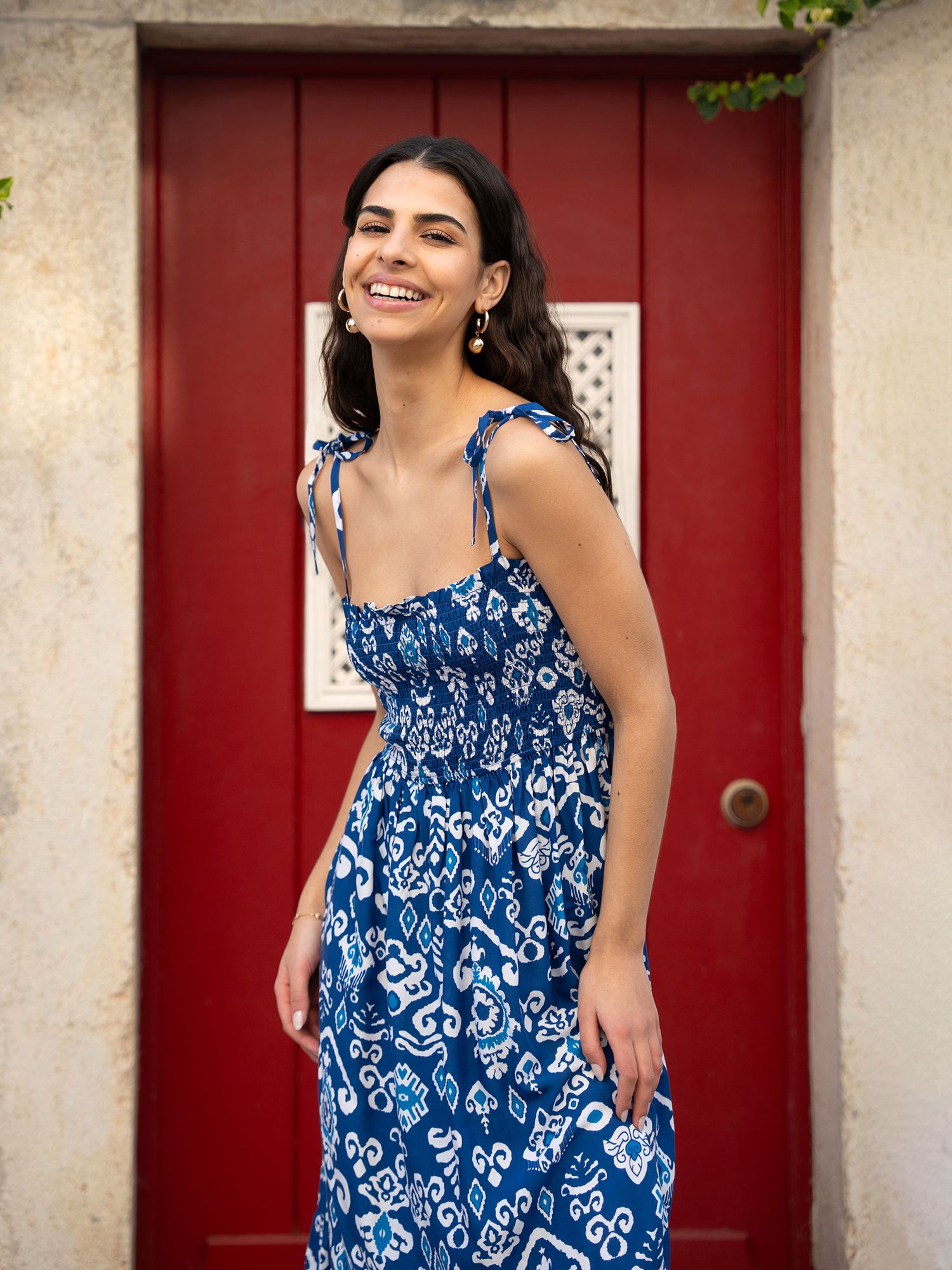 Buy Yumi Ikat Print Maxi Sun Dress, Blue/White Online at johnlewis.com