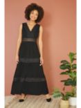 Yumi Lace Trim Cotton Maxi Sundress, Black
