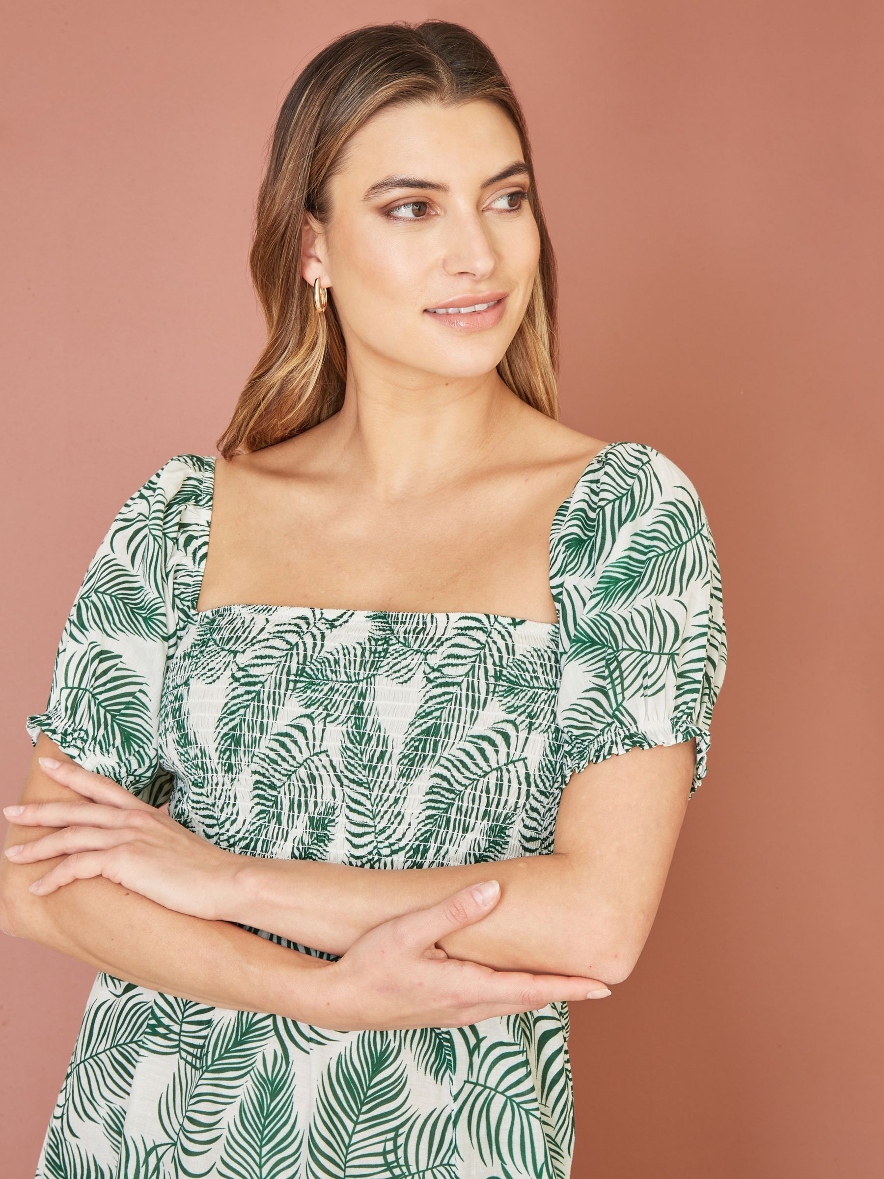 Buy Yumi Palm Leaf Print Midi Dress, Green Online at johnlewis.com