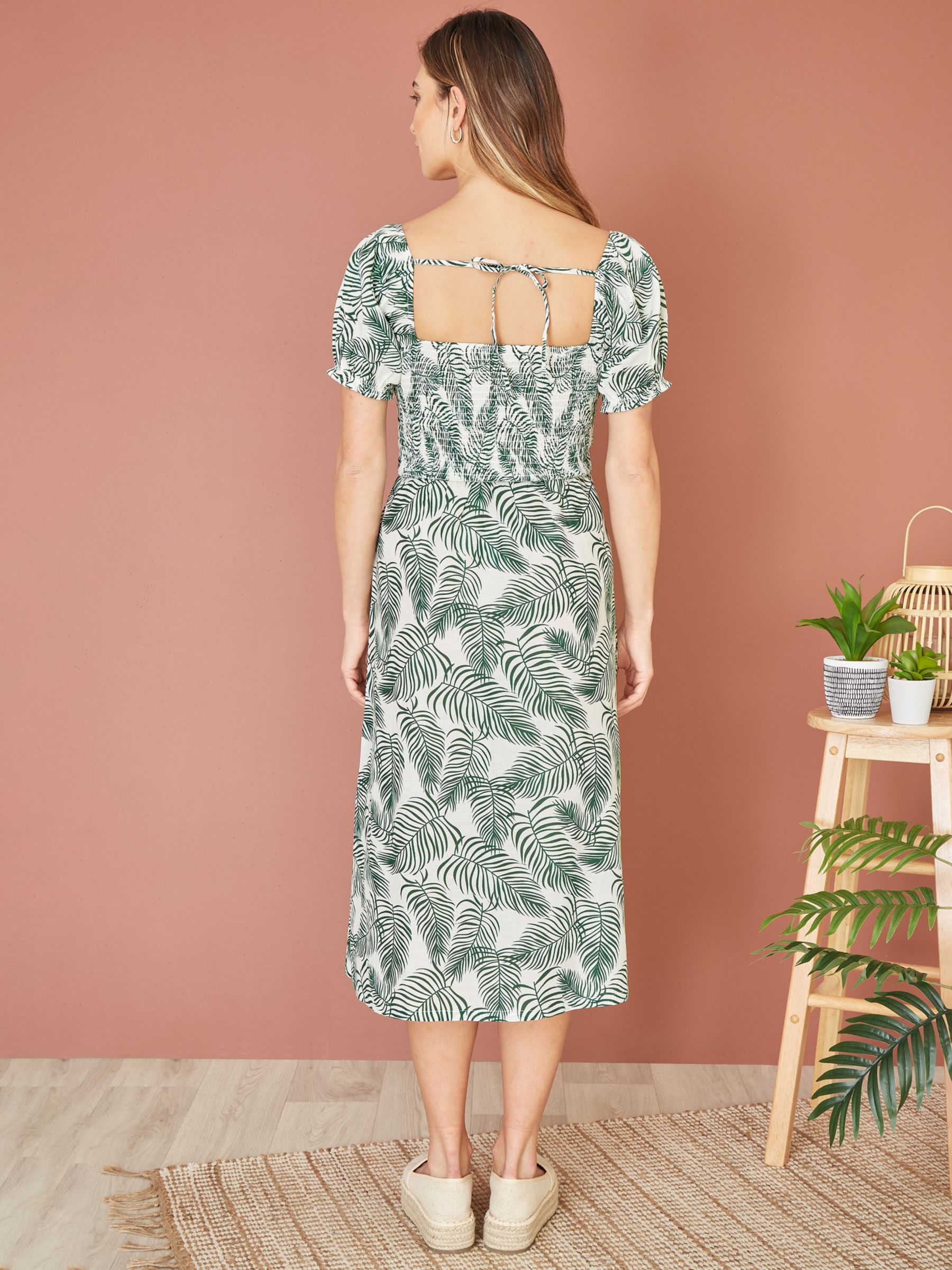 Buy Yumi Palm Leaf Print Midi Dress, Green Online at johnlewis.com