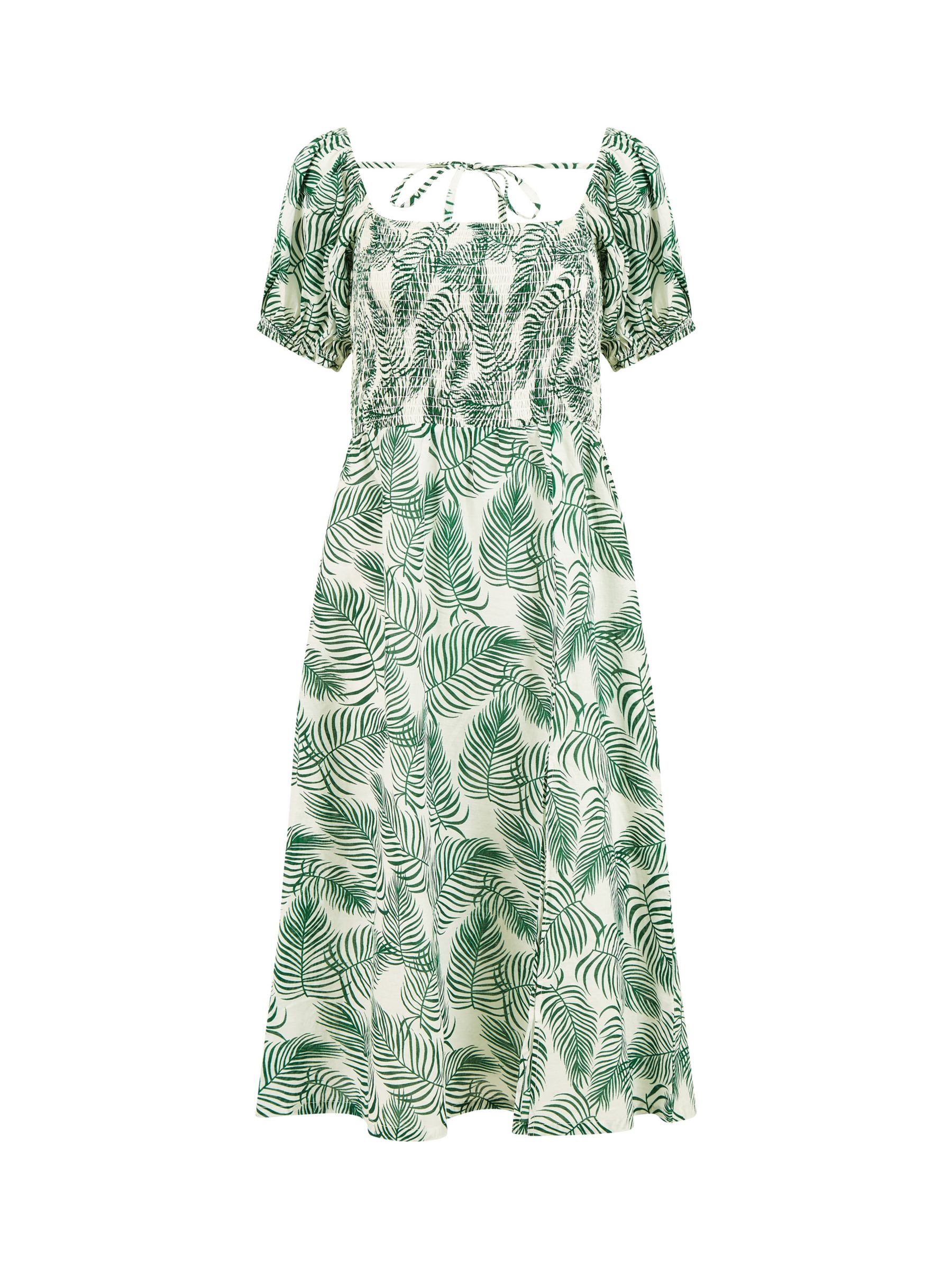 Yumi Organic Cotton Palm Leaf Print Midi Dress, Green, 8