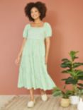 Yumi Gingham Smock Midi Dress, Green