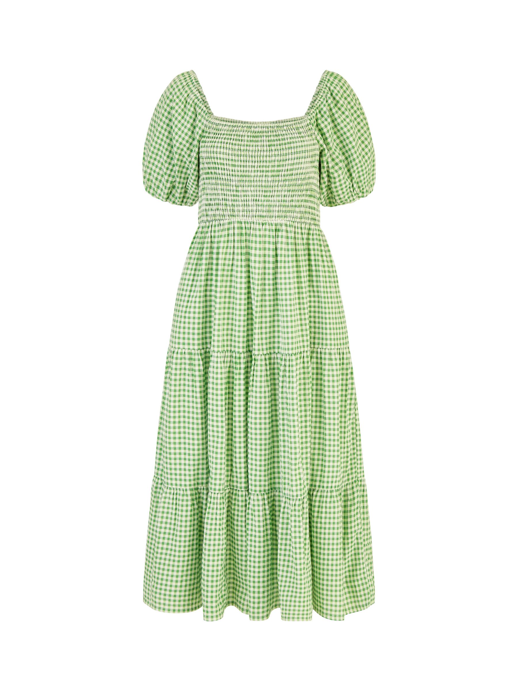 Yumi Gingham Smock Midi Dress, Green, 8