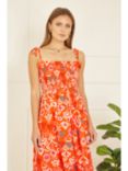 Yumi Ikat Print Maxi Sun Dress, Orange/Multi