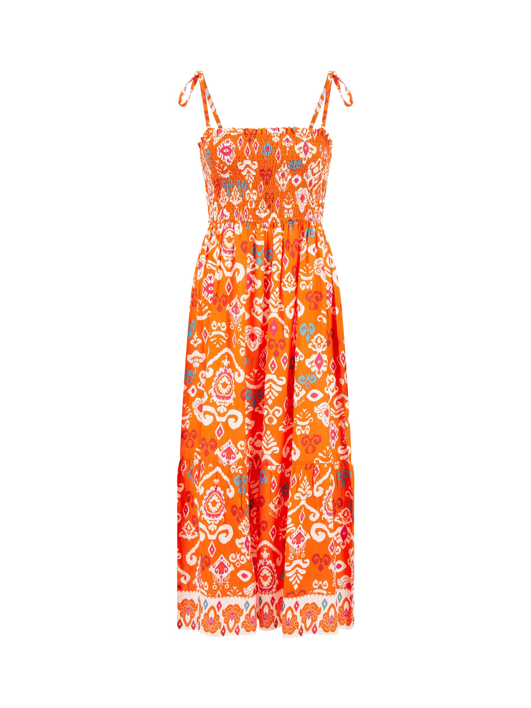 Yumi Ikat Print Maxi Sun Dress, Orange/Multi, 8