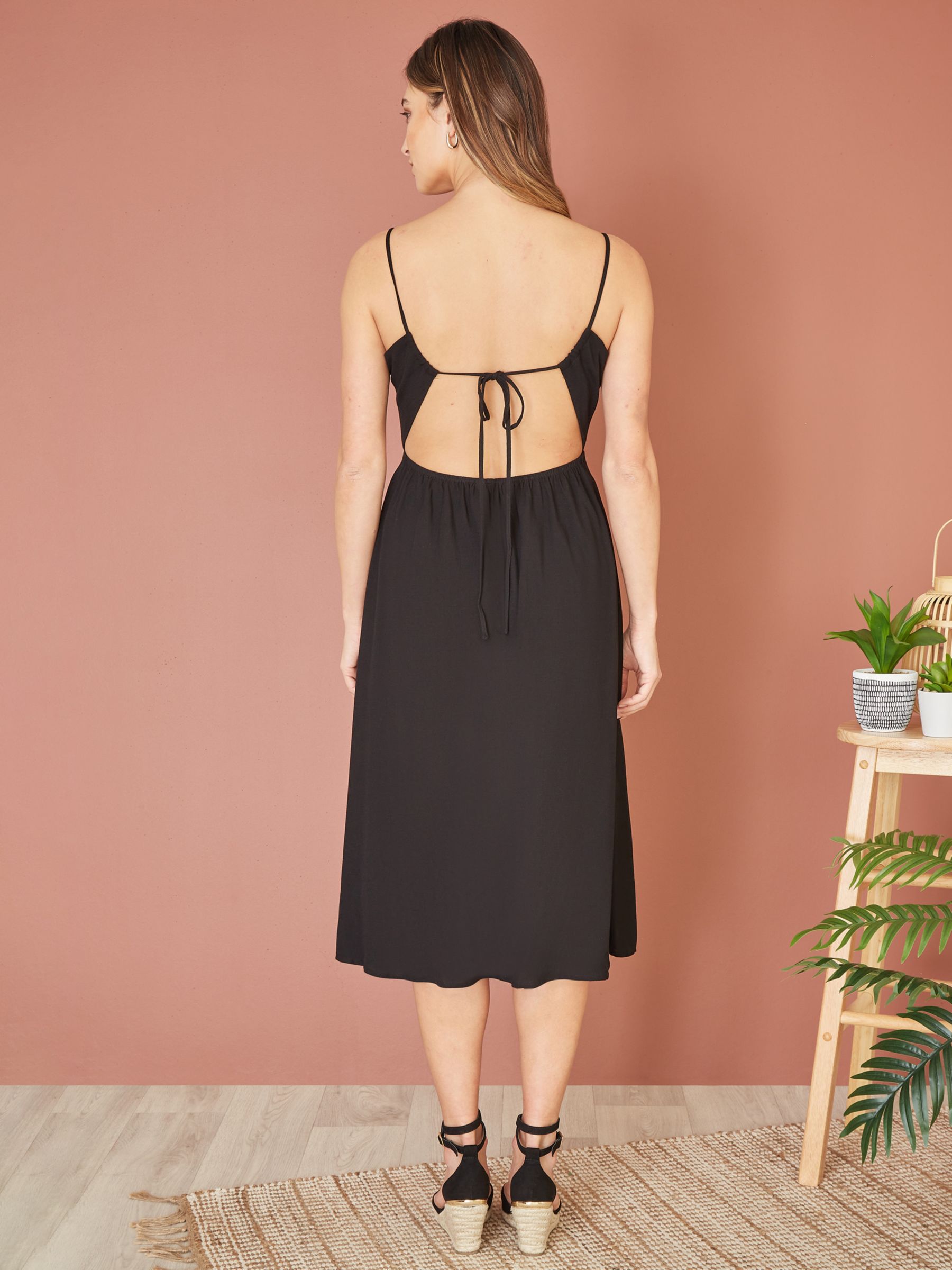 Yumi Tie Back Midi Sun Dress, Black, 8