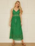 Yumi Cotton Blend Embroidered Midi Sundress, Green