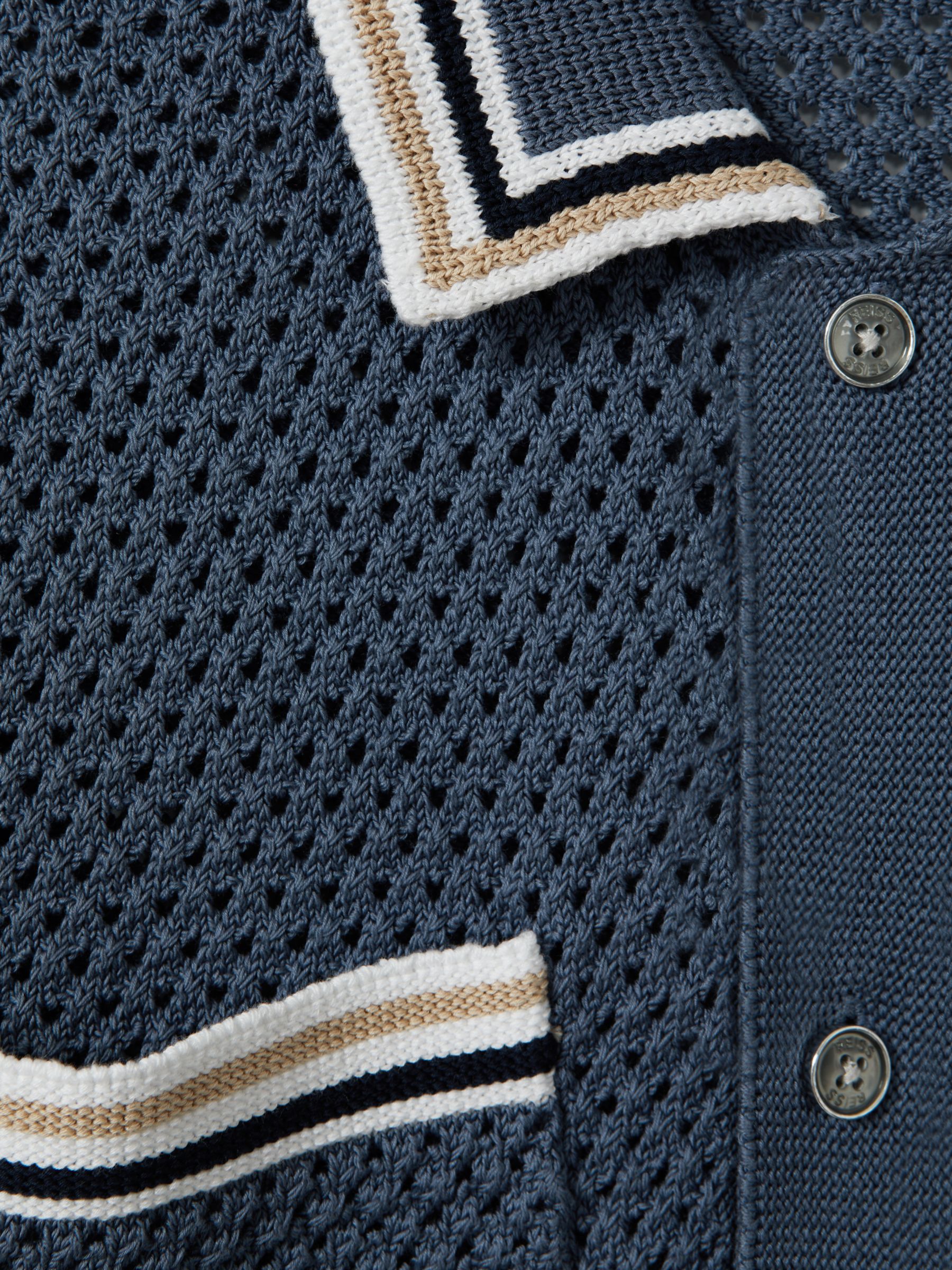 Reiss Coulson Short Sleeve Crochet Tipped Shirt, Blue, XS