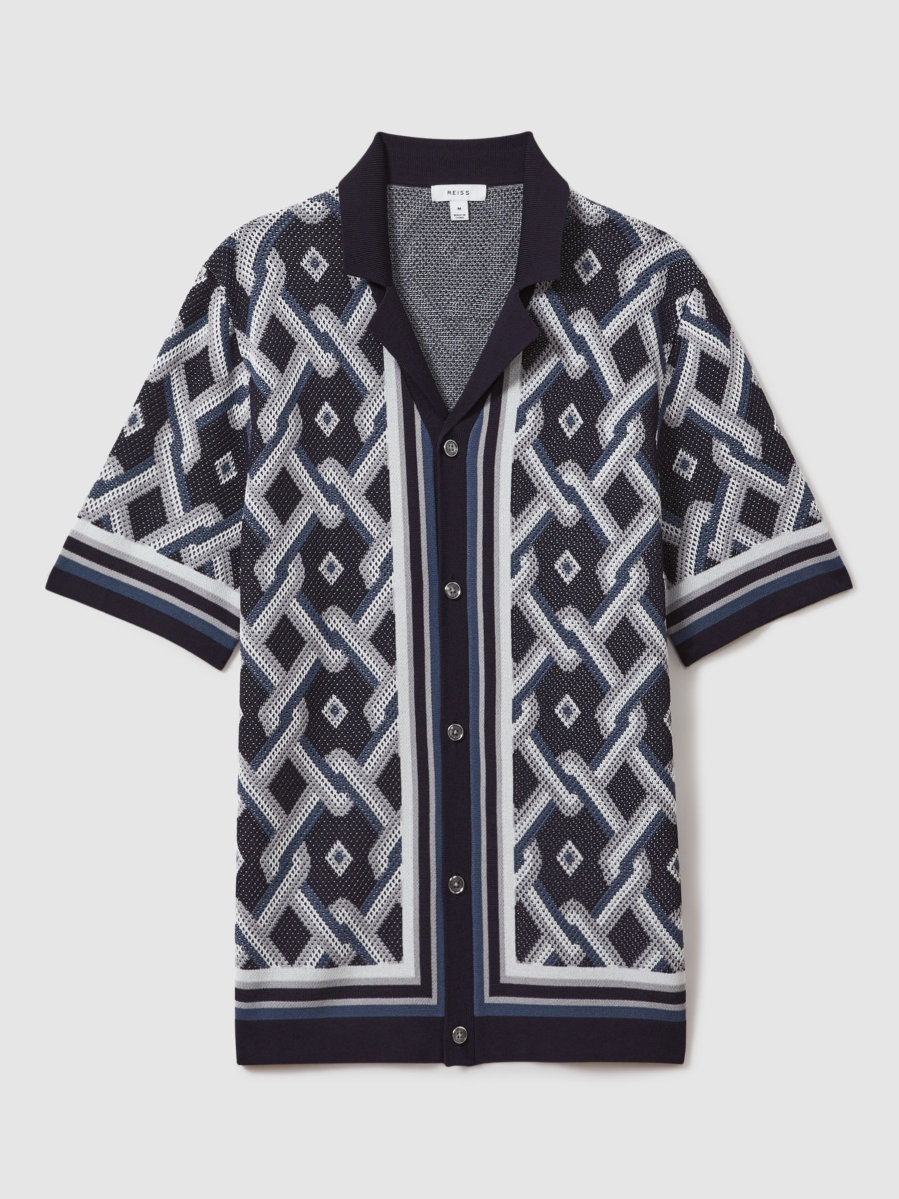 Reiss Hyde Short Sleeve Textured Shirt, Navy, XS