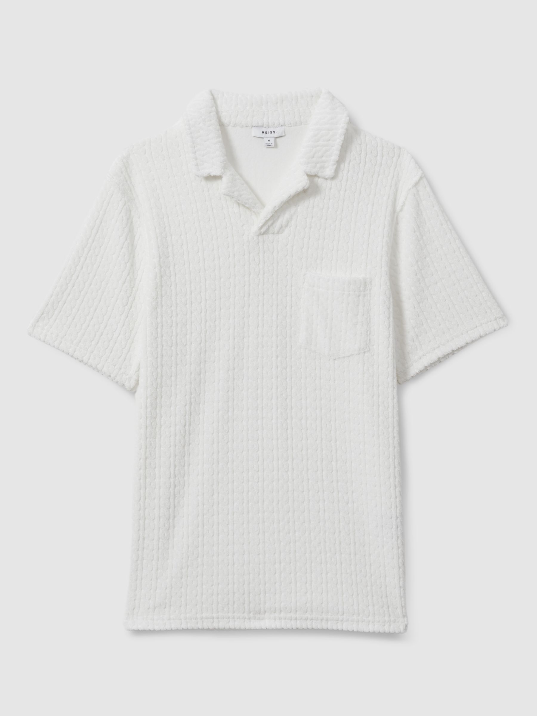 Reiss Cuba Short Sleeve Cable Polo Shirt, White, XS