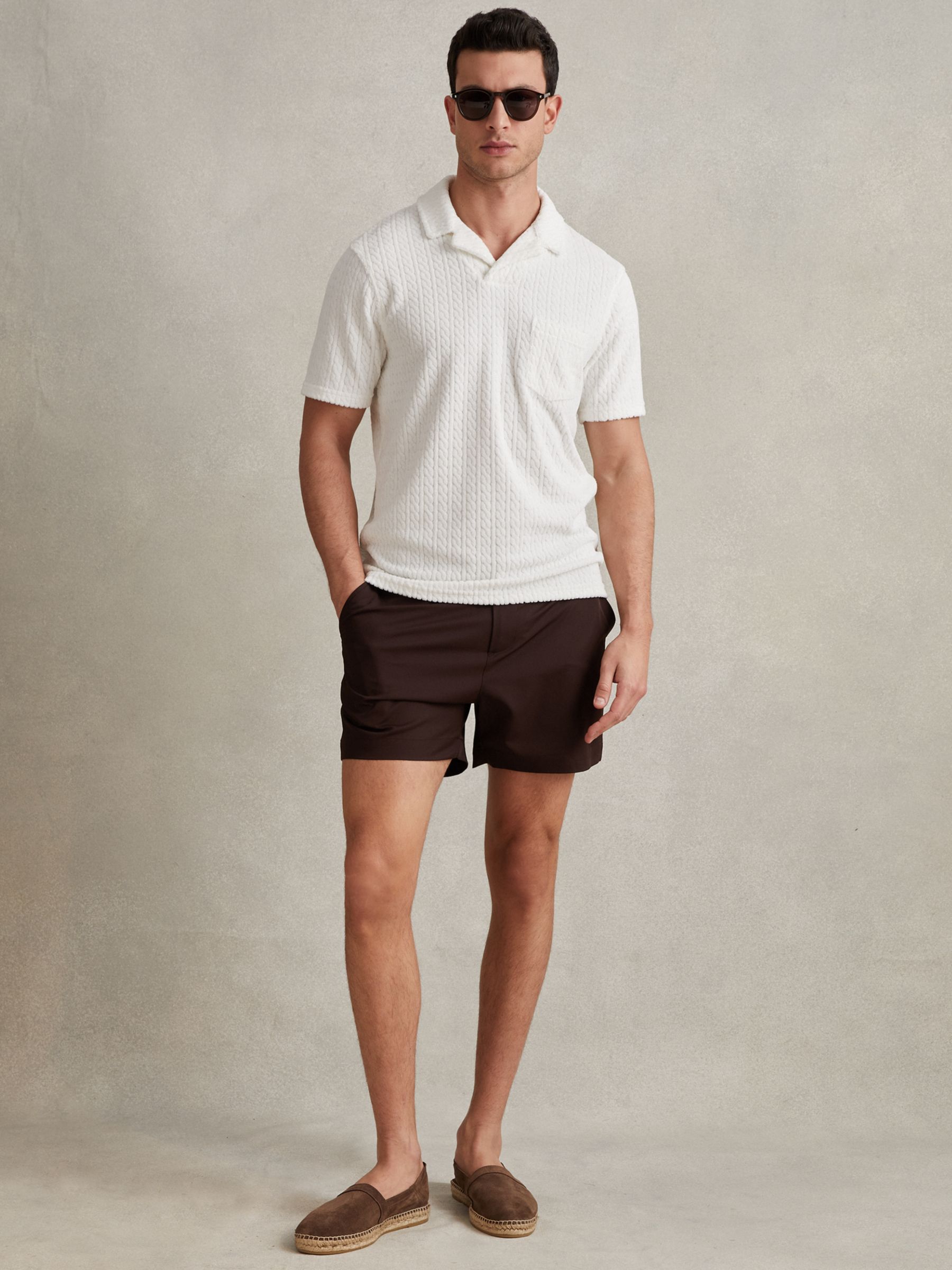 Buy Reiss Cuba Short Sleeve Cable Polo Shirt, White Online at johnlewis.com