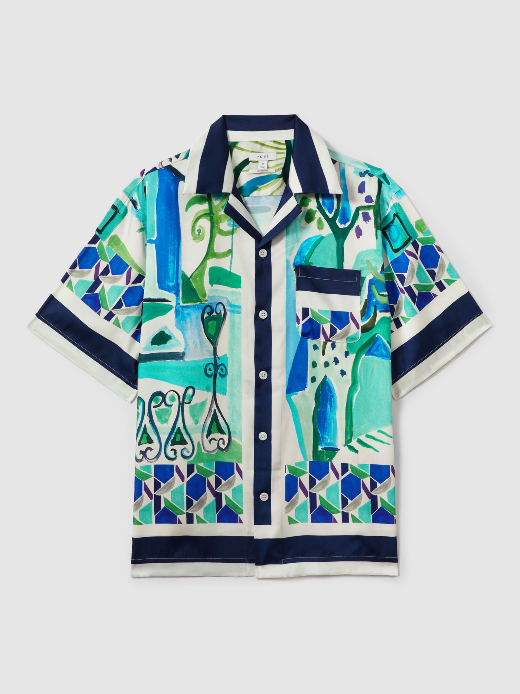 Reiss Belize Short Sleeve Cuban Shirt, Blue/Multi, XS