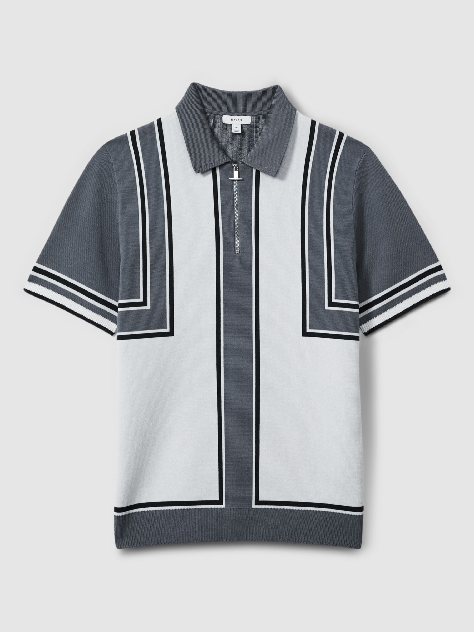 Reiss Orion Short Sleeve Half Zip Polo Shirt, Blue/Multi, XS