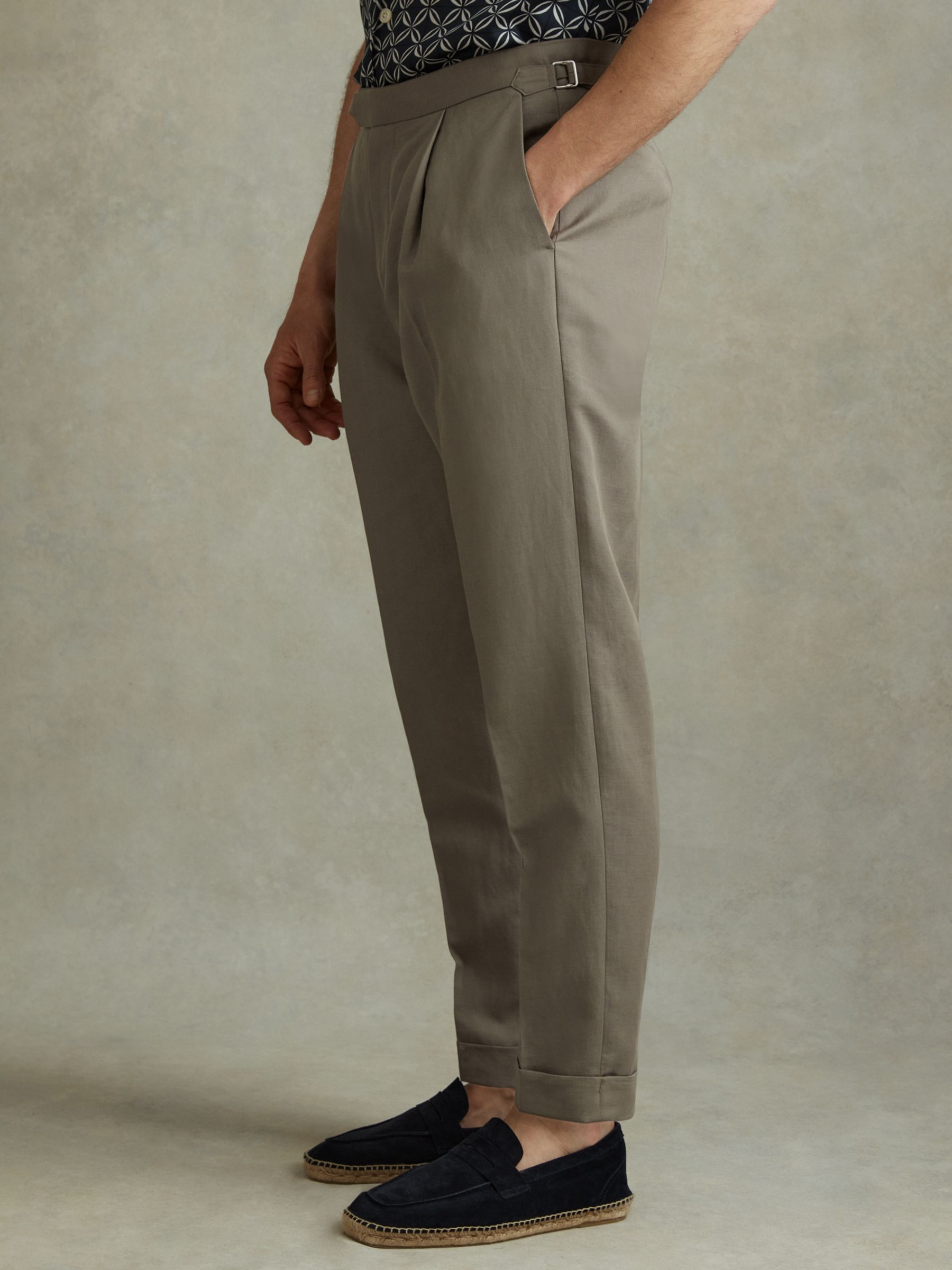 Reiss Com Linen Blend Trousers, Light Khaki, 28R