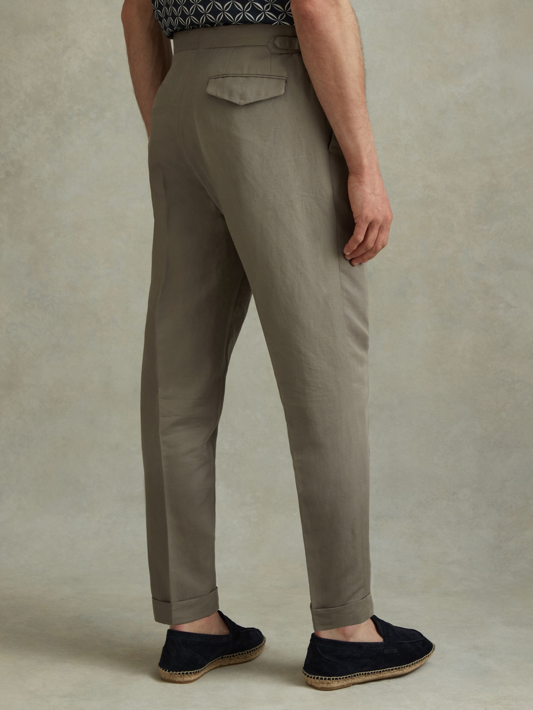 Reiss Com Linen Blend Trousers, Light Khaki, 28R