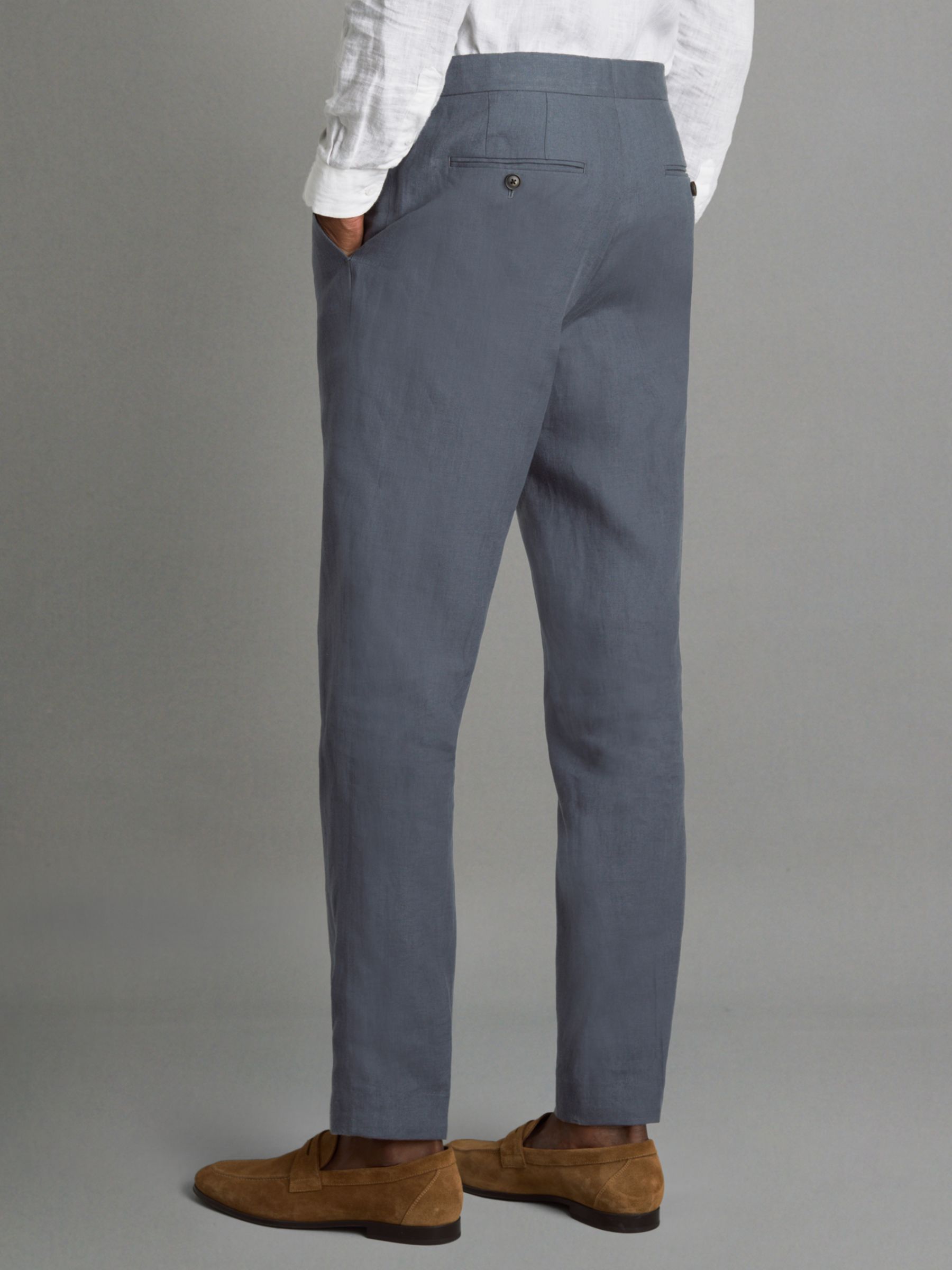 Reiss Kin Linen Slim Fit Mixer Trousers, Airforce Blue, 28R