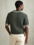 Reiss Coulson Short Sleeve Crochet Tipped Shirt, Dark Sage Green
