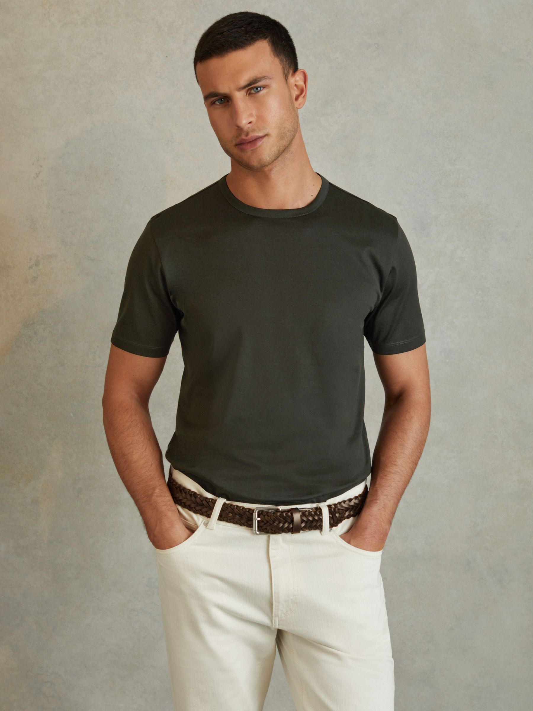 Reiss Caspian Short Sleeve T-Shirt, Dark Olive Gree, XS