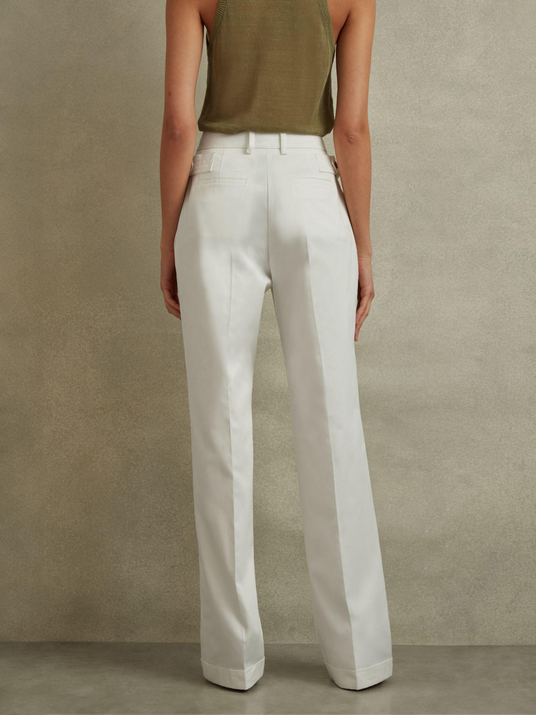 Reiss Harper Wide Leg Cotton Suit Trousers, White, 6R