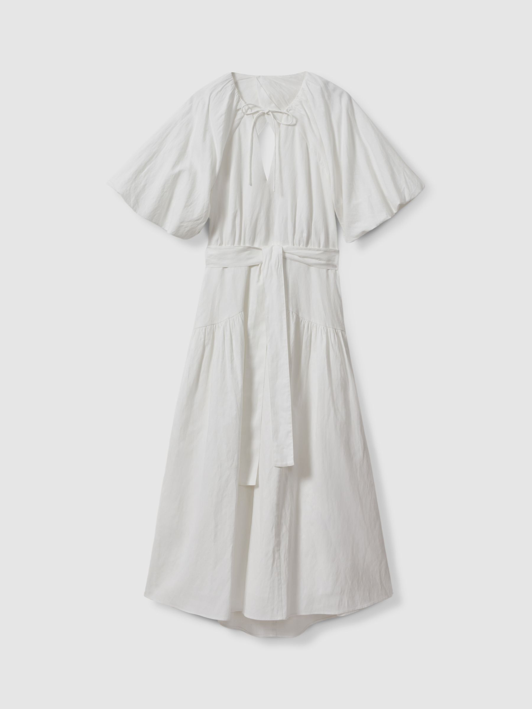 Reiss Alice Puff Sleeve Midi Dress, White, 6