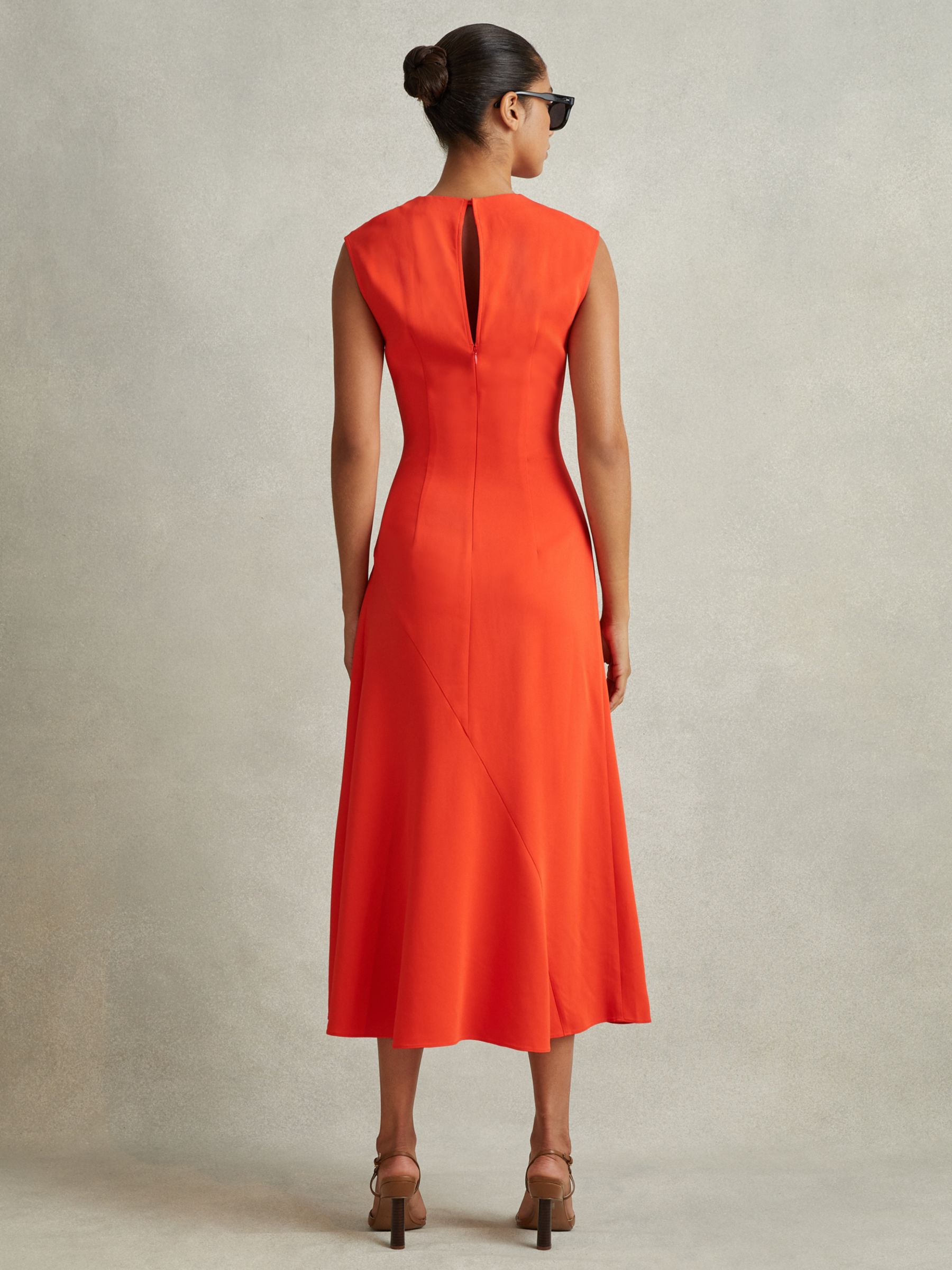 Reiss Petite Stacey Sleeveless Midi Dress, Orange, 6