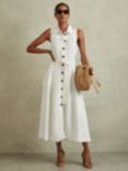 Reiss Heidi Sleeveless Linen Blend Midi Shirt Dress, White