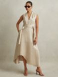 Reiss Ava Asymmetrical Hem Linen Blend Midi Dress, Neutral