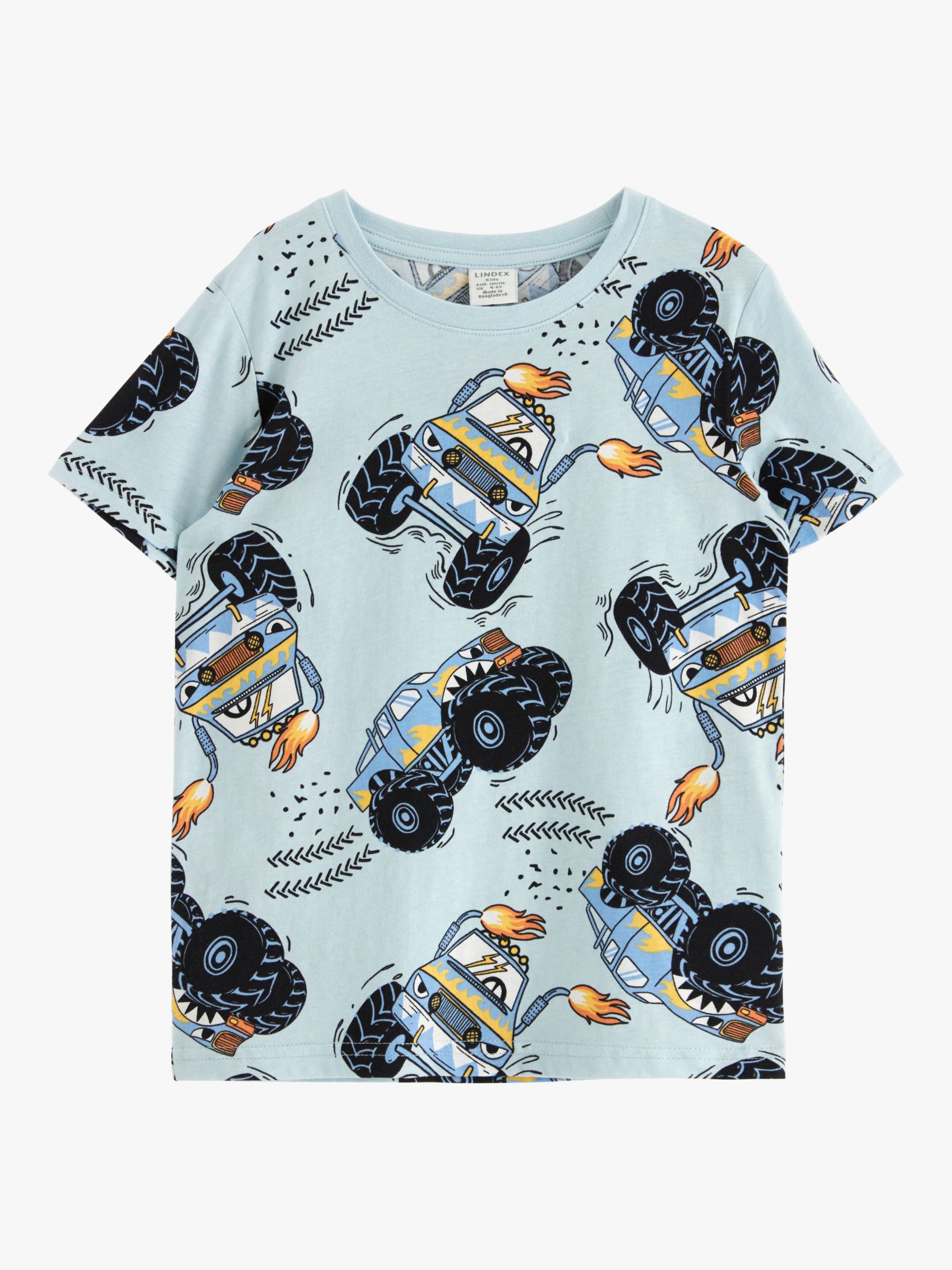 Lindex Kids' Monster Truck Short Sleeve T-Shirt, Light Blue, 2-4 years