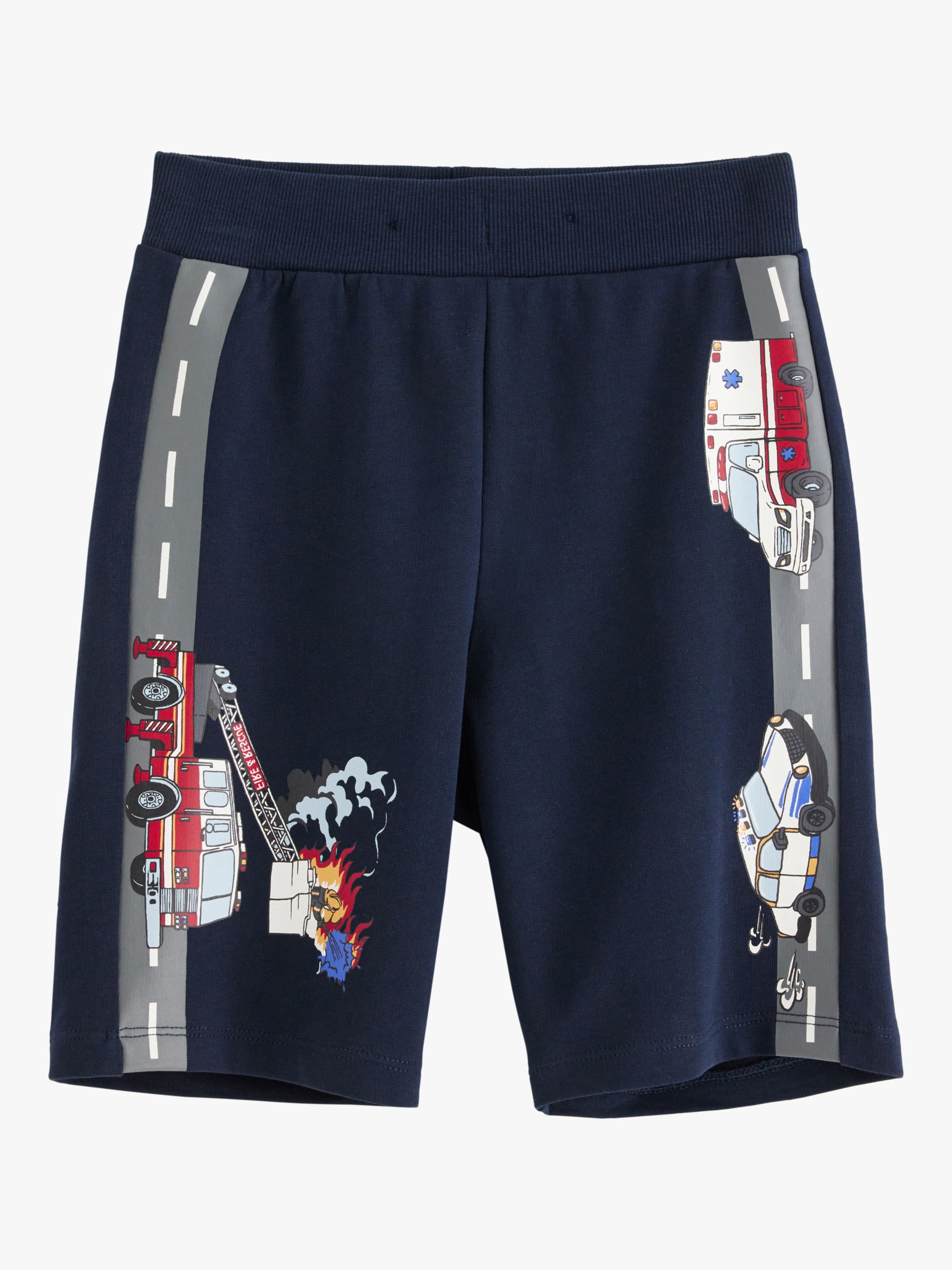 Lindex Kids' Organic Cotton Vehicle Print Soft Shorts, Dark Navy, 2-4 years