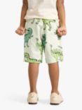 Lindex Kids' Organic Cotton Dino Print Shorts, Light Dusty Green
