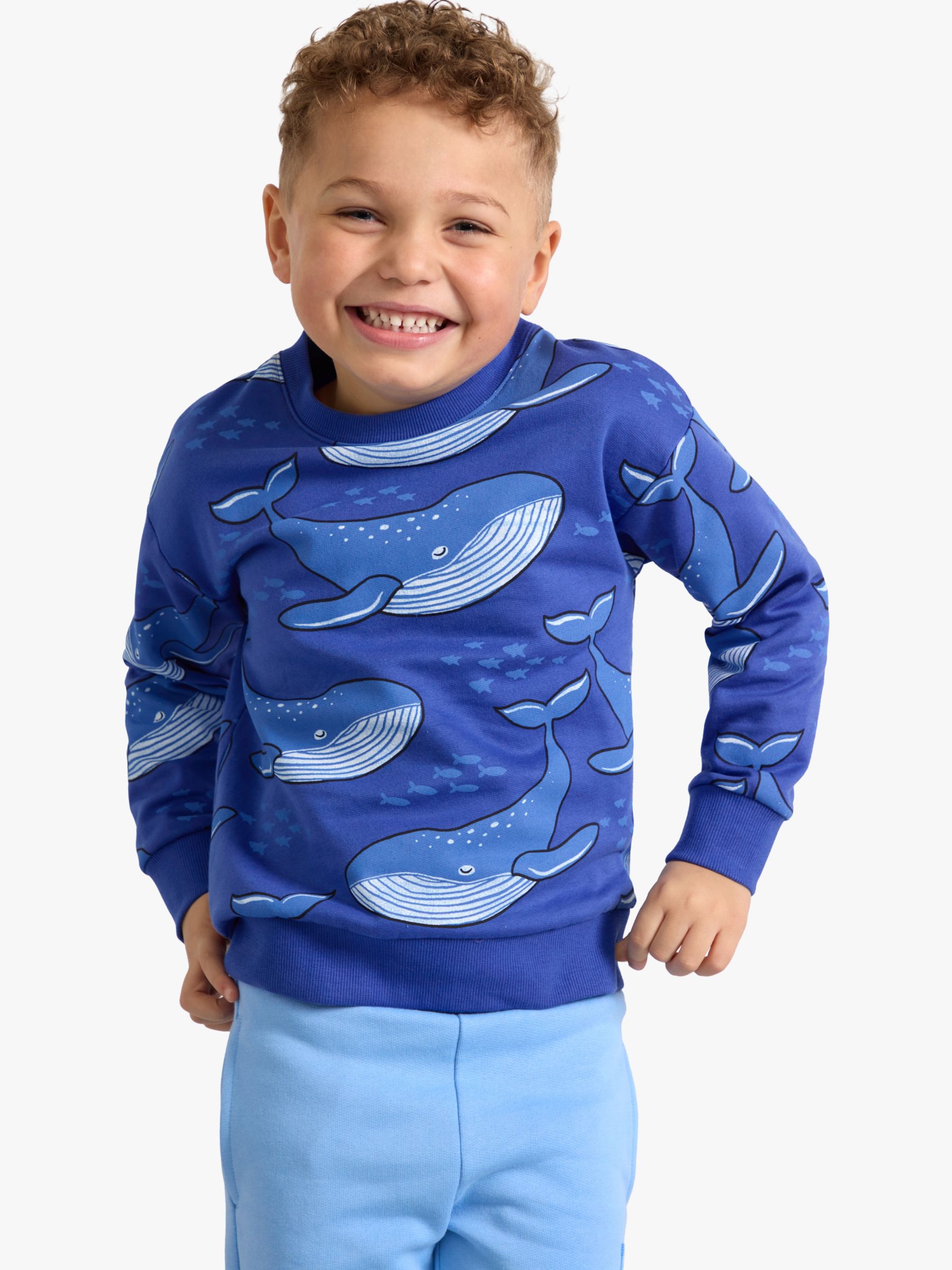 Lindex Kids' Organic Cotton Whale Print Sweatshirt, Dark Blue, 18-24 months