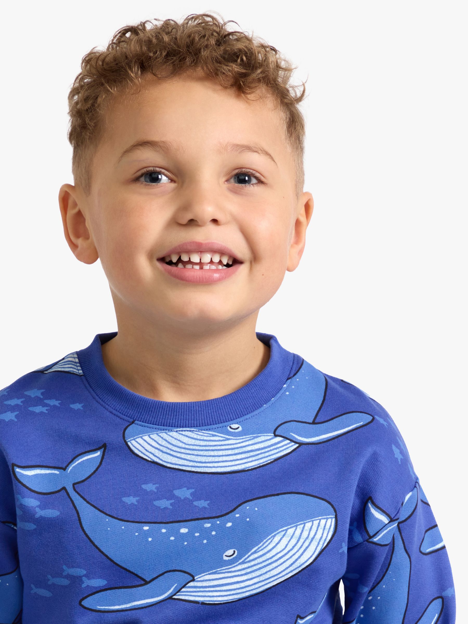 Lindex Kids' Organic Cotton Whale Print Sweatshirt, Dark Blue, 18-24 months