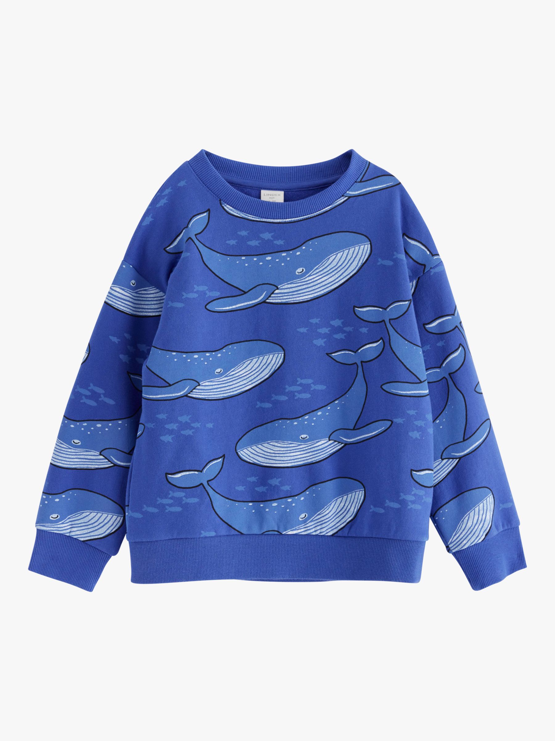 Lindex Kids' Organic Cotton Whale Print Sweatshirt, Dark Blue, 18-24 months