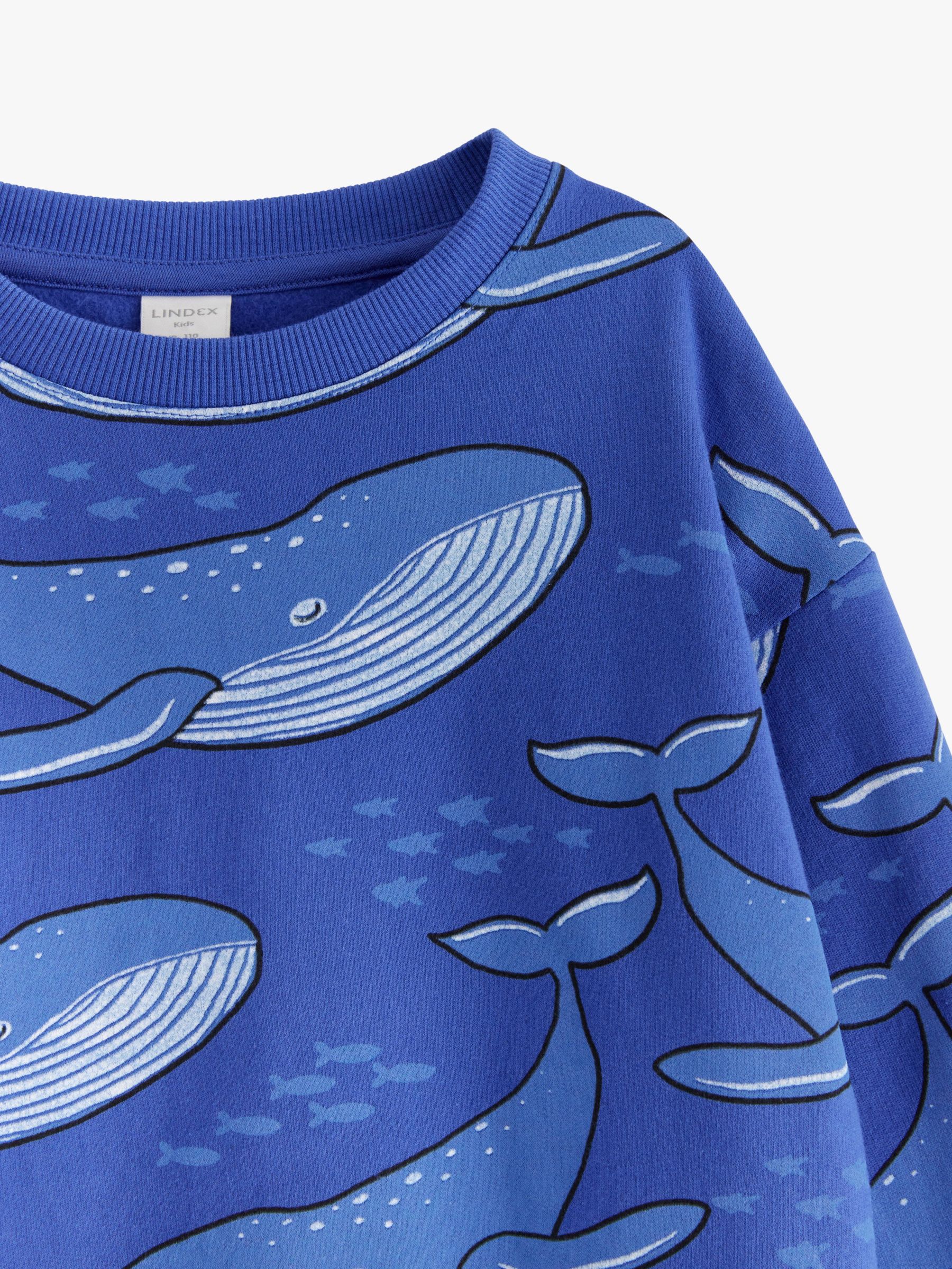 Lindex Kids' Organic Cotton Whale Print Sweatshirt, Dark Blue, 18-24 months