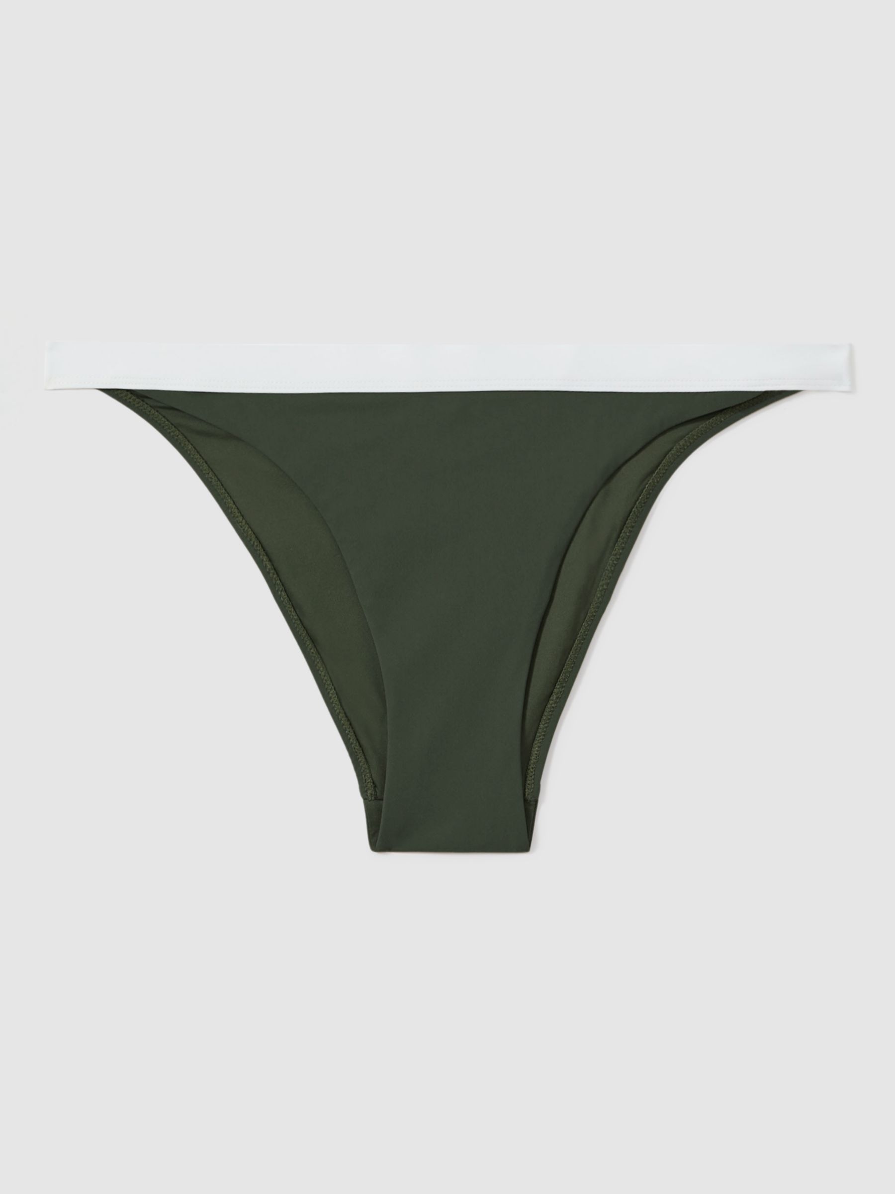 Reiss Nala Colour Block Bikini Bottoms, Dark Green/White, 6