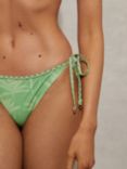 Reiss Thia Palm Tree Print Tie Side Bikini Bottoms, Green/Cream