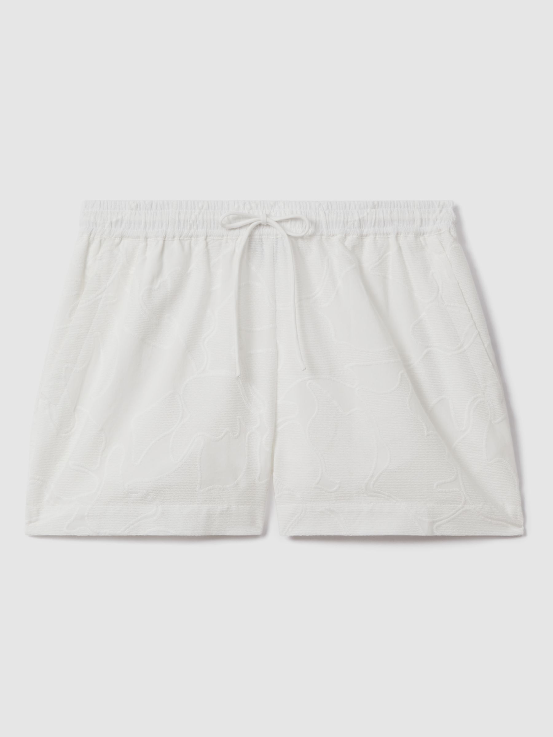 Reiss Nia Embroidered Cotton Drawstring Waist Shorts, White, 6