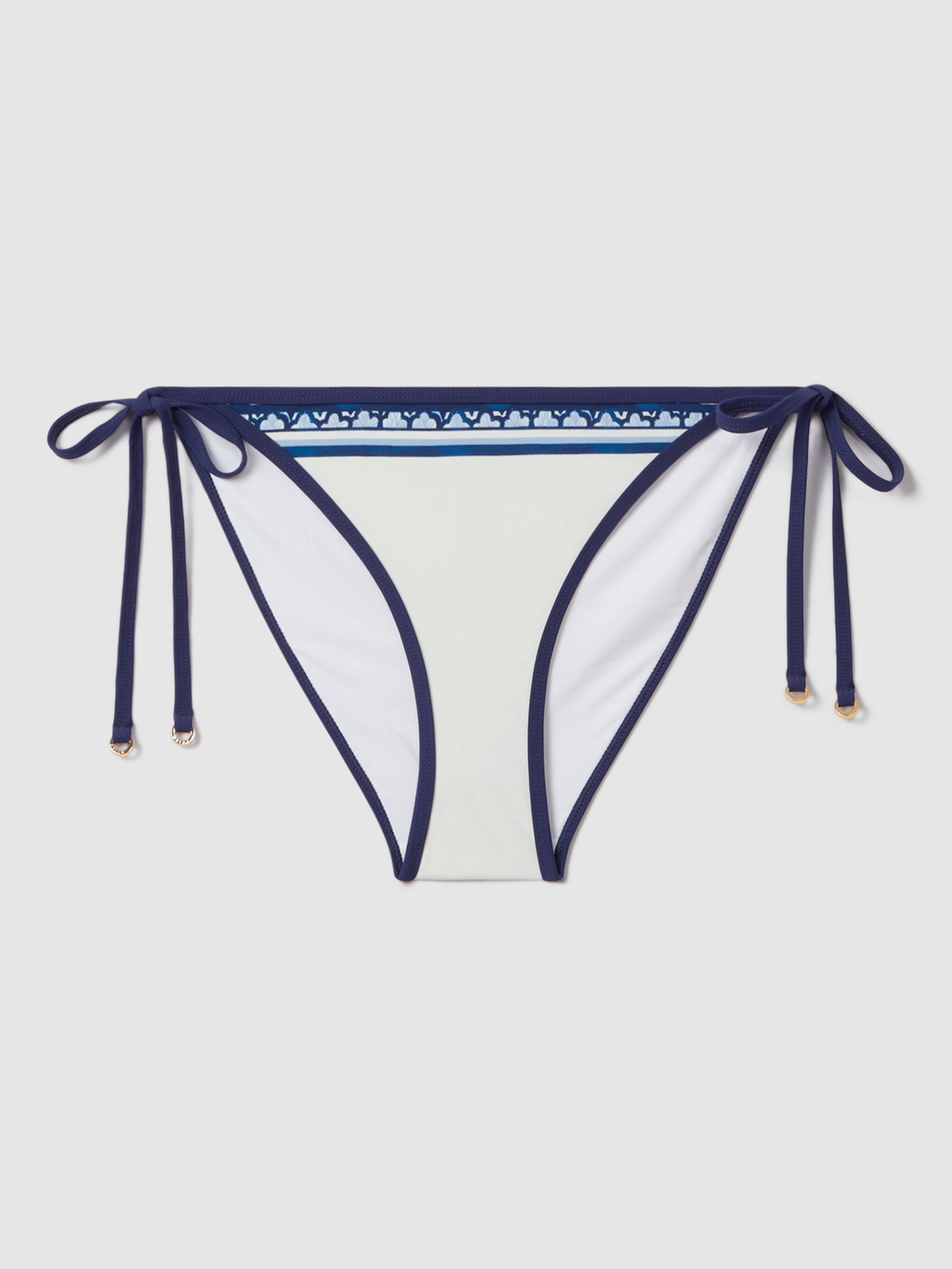 Reiss Tina Contrast Trim Tie Side Bikini Bottoms, White/Blue, 6