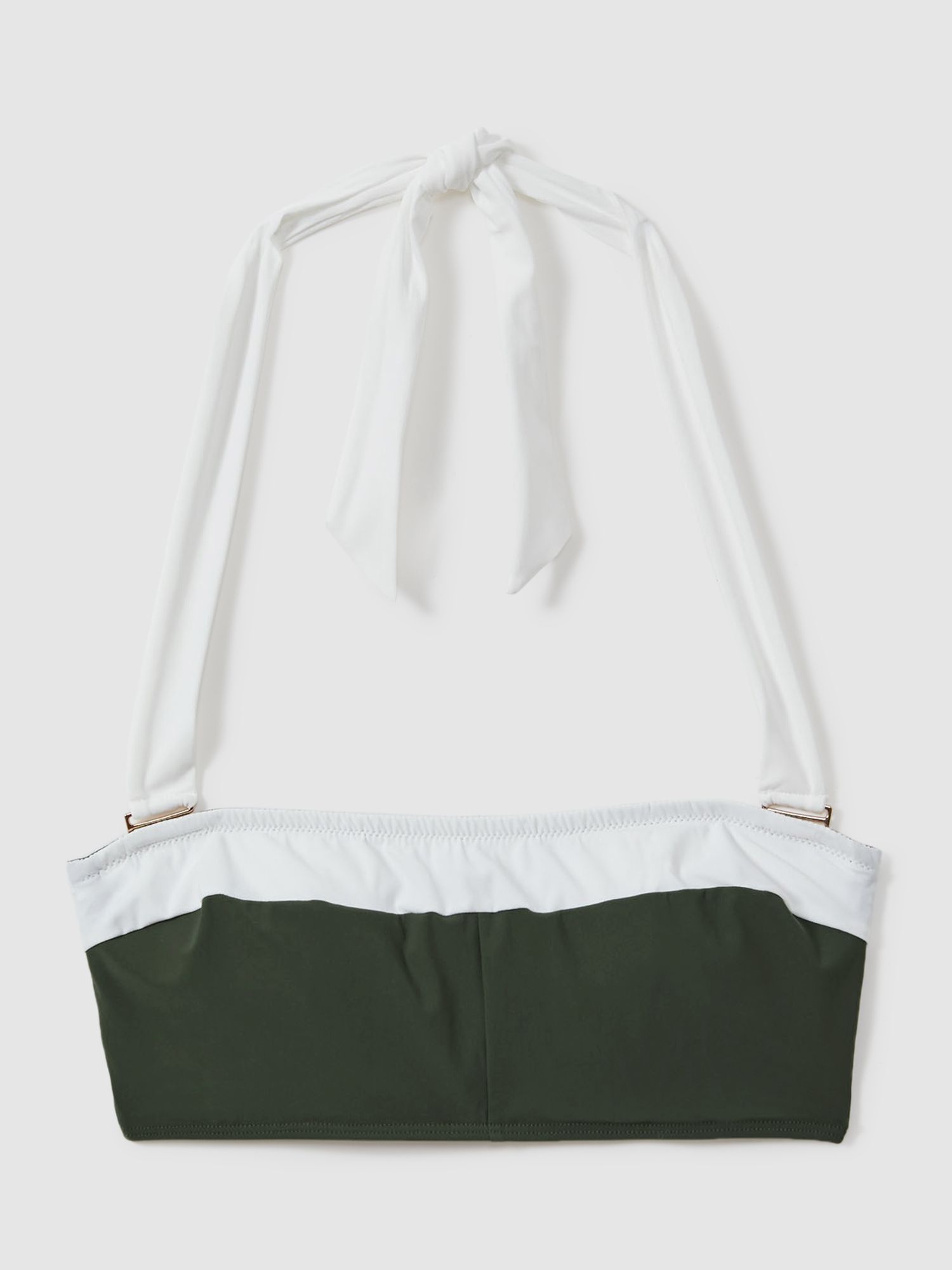 Reiss Nala Colour Block Underwired Bandeau Bikini Top, Dark Green/White, 6