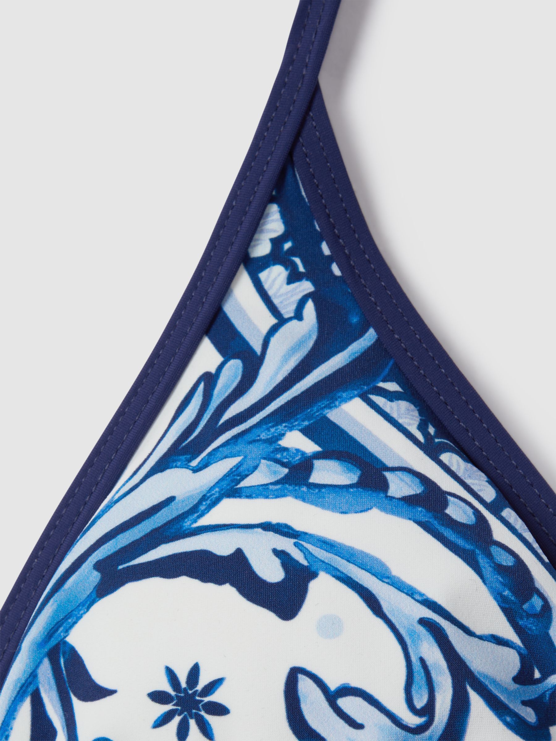 Reiss Tina Abstract Fern Print Triangle Bikini Top, White/Blue, 6