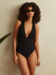 Reiss Harper Cross Back Mesh Insert Swimsuit, Black